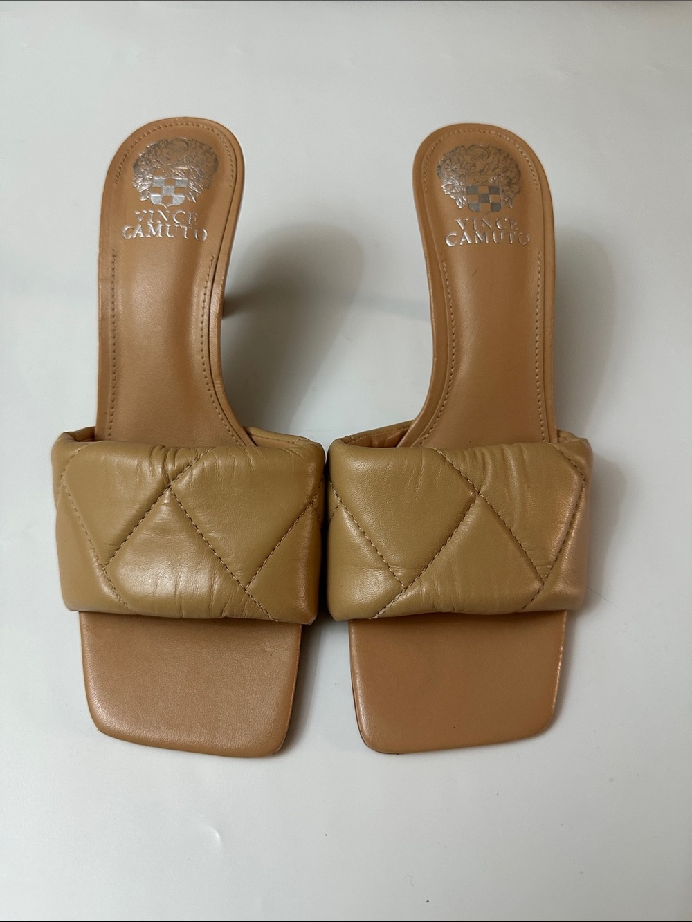 Vince Camuto Quilted Tan Slide Mules
